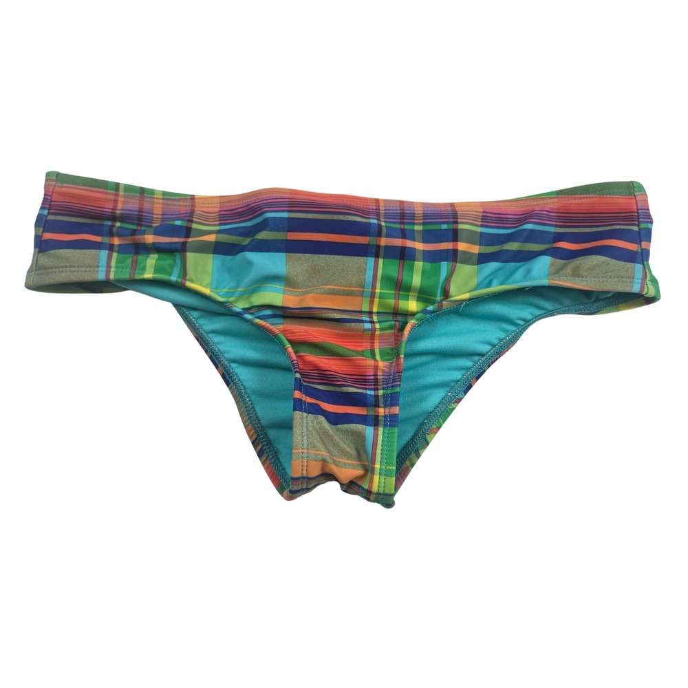 Hobie Bikini Bottoms Women Medium Multi Color Plaid Ruched Back Low Rise HS3BD90